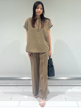 「UNTITLED（アンタイトル）の【セットアップ可/はっ水/通勤】リラククール 半袖ブラウス（シャツ/ブラウス、ブラウン系）」を使った、marinaさん（レディース）の夏コーディネート