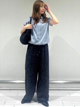 「UNTITLED（アンタイトル）の【セットアップ可/軽量/清涼感】ローンギャザーブラウス（シャツ/ブラウス、ブルー系）」を使った、marinaさん（レディース）の春コーディネート