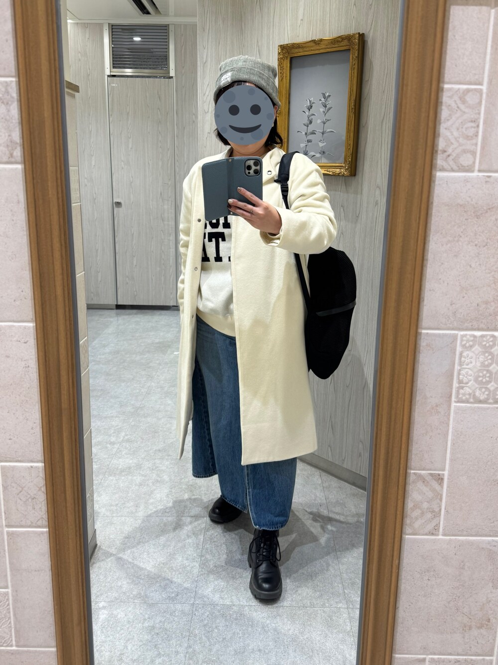 「Herschel SupplyのHerschel/ABBOTT/ニット帽（ニットキャップ/ビーニー、グレー系）」を使った、gonge_of_krgmさん（レディース・153cm）の冬コーディネートの1枚目の写真