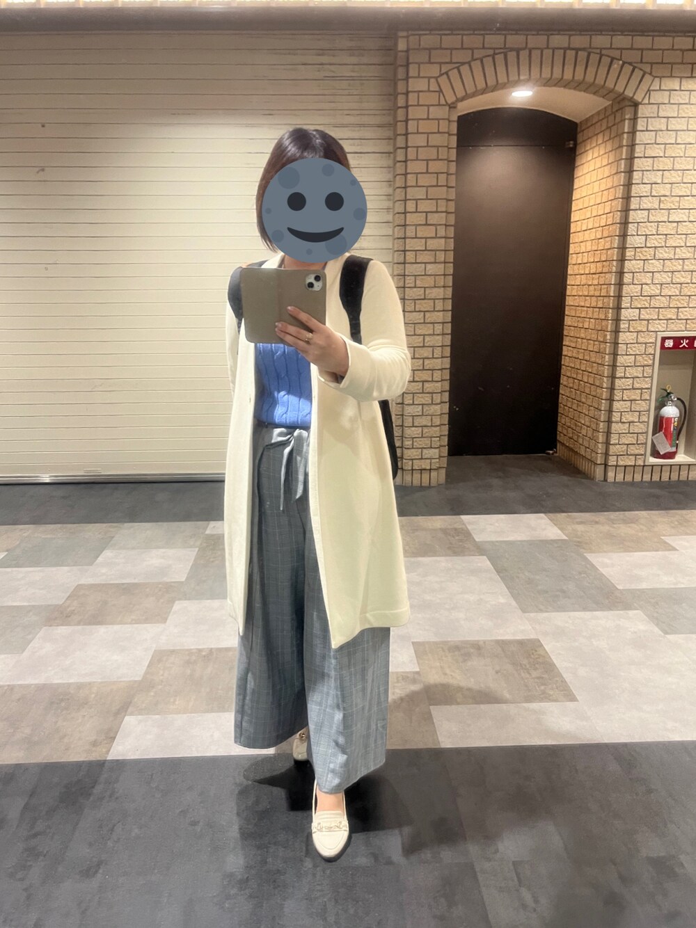 「ROPE'の【手洗い可能】【SS/S/Lサイズあり】ふわかるノーカラーコーディガン（その他アウター、ホワイト系）」を使った、gonge_of_krgmさん（レディース・153cm）の春コーディネートの1枚目の写真