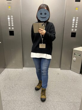 「ZOZO（ゾゾ）のスキニーデニムパンツ［WOMEN］（デニムパンツ）」を使った、gonge_of_krgmさん（レディース・153cm）の冬コーディネート
