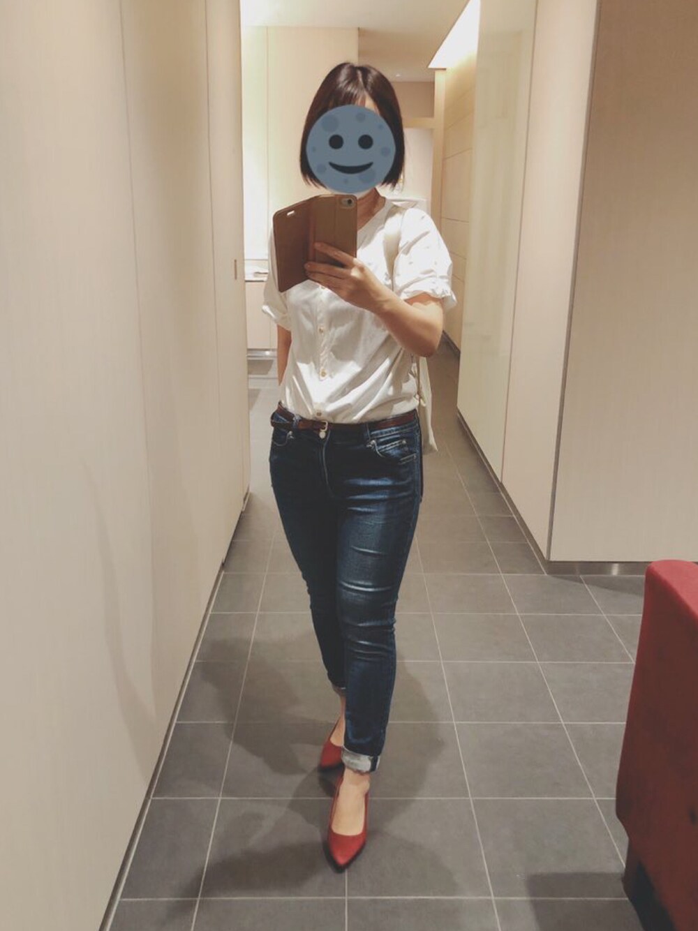 「ZOZOのスキニーデニムパンツ（パターンオーダー）／ダークインディゴブルー［WOMEN］（デニムパンツ、ブルー系）」を使った、gonge_of_krgmさん（レディース・153cm）の夏コーディネートの1枚目の写真