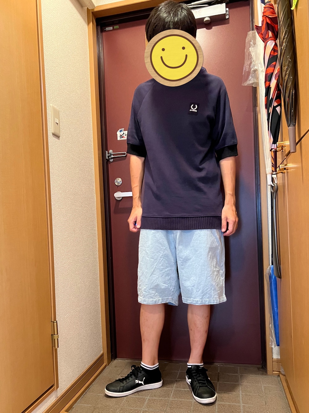 「フレッドペリー、FRED PERRY、WEGO、ハーフパンツ、ハーフデニム」｜「WEGOのWEGO/ヴィンテージスケーターショーツ（デニムパンツ、ブルー系）」を使った、どるちさん（メンズ・171cm）の夏コーディネートの1枚目の写真