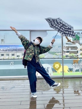 「アイテム（折りたたみ傘）」を使った、asameさん（レディース・153cm）の春コーディネート