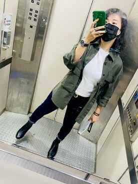 「軍綠多口袋襯衫のアイテム（シャツ/ブラウス、グリーン系）」を使った、Janice 🇹🇼さん（レディース・162cm）の春コーディネート