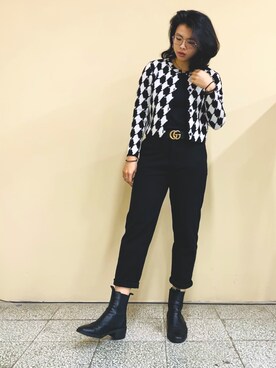 「毛呢西裝褲のアイテム（スラックス、ブラック系）」を使った、Janice 🇹🇼さん（レディース・162cm）の春コーディネート