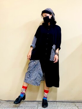 「長版飛鼠袖襯衫連衣裙のアイテム（シャツワンピース、ブラック系）」を使った、Janice 🇹🇼さん（レディース・162cm）の春コーディネート