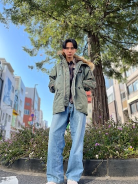 「アウトドアスタイル」｜「アイテム（ミリタリージャケット）」を使った、yu- sukeさん（メンズ・184cm）の冬コーディネート