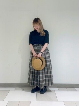 「カンカン帽」｜「アイテム（アナログ腕時計）」を使った、ほたてさん（レディース・155cm）の春コーディネート