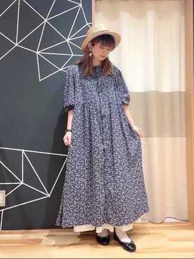 「小花柄」｜「アイテム（バレエシューズ）」を使った、ほたてさん（レディース・155cm）の夏コーディネート
