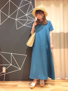 「ペーパーハット」｜「アイテム（ワンピース/ドレス）」を使った、ほたてさん（レディース・155cm）の夏コーディネート