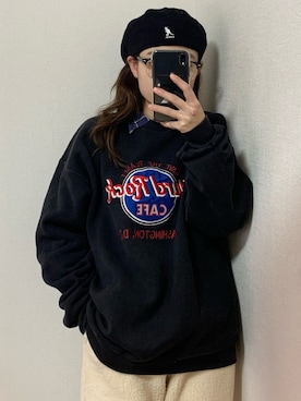 「ボア」｜「アイテム（ハンチング/ベレー帽）」を使った、  ｃｏｃｏさん（レディース・159cm）の冬コーディネート