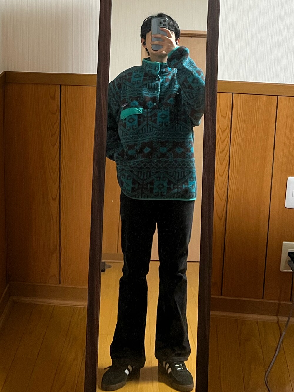 「スナップT、フリース、柄、ネイティブ柄、jamiroquai、Acid Jazz」｜「patagoniaのPatagonia Synchilla Snap T （その他トップス、その他）」を使った、Rさん（メンズ・244cm）の秋コーディネートの1枚目の写真