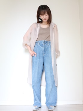 「ハイウエストパンツ」｜「アイテム（シャツワンピース）」を使った、yukari✩さん（レディース・154cm）の夏コーディネート