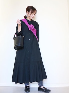 「たすき掛け」｜「アイテム（シャツワンピース）」を使った、yukari✩さん（レディース・154cm）の秋コーディネート