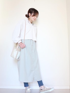 「はじめましてコーデ」｜「アイテム（シャツワンピース）」を使った、yukari✩さん（レディース・154cm）の春コーディネート
