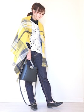 「しまむら（シマムラ）のアイテム（ストール/ショール）」を使った、yukari✩さん（レディース・154cm）の秋コーディネート