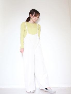 「アイテム（オールインワン・サロペット、ホワイト系）」を使った、yukari✩さん（レディース・154cm）の春コーディネート