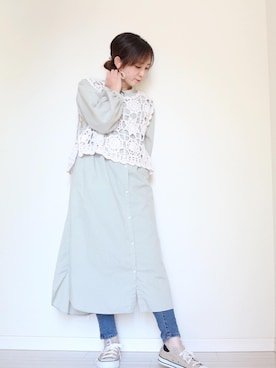 「CONVERSE（コンバース）のconverse コンバース CANVAS ALL STAR COLORS OX キャンバス オールスター カラーズ オックス 32860669 BEIGE（スニーカー）」を使った、yukari✩さん（レディース・154cm）の春コーディネート