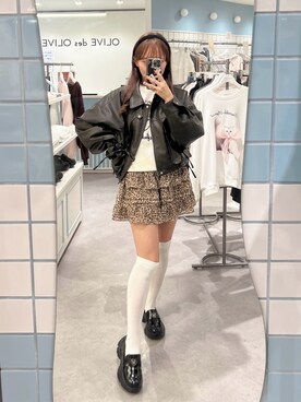 「OLIVE des OLIVE（オリーブデオリーブ）のアイテム（ジャケット/アウター）」を使った、Mitsukiさん（レディース・153cm）の冬コーディネート