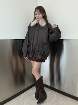 「アイテム（ライダースジャケット）」を使った、Mitsukiさん（レディース・153cm）の秋コーディネート