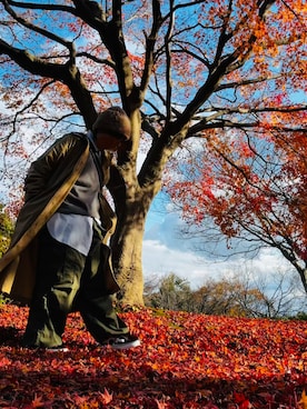 「アイテム（カーゴパンツ）」を使った、葉月さん（レディース・154cm）の秋コーディネート