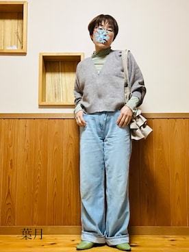 「バギーパンツ」｜「アイテム（ブルゾン）」を使った、葉月さん（レディース・154cm）の冬コーディネート