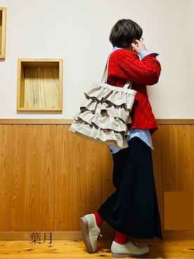 「ケーブルニット」｜「アイテム（モカシン/デッキシューズ）」を使った、葉月さん（レディース・154cm）の冬コーディネート