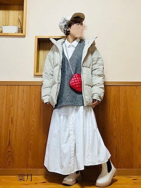 「シャツワンピ」｜「アイテム（ブルゾン）」を使った、葉月さん（レディース・154cm）の冬コーディネート