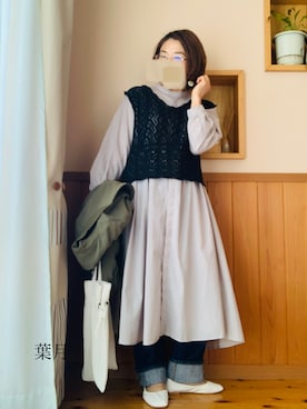 「シャツワンピ」｜「アイテム（MA-1）」を使った、葉月さん（レディース・154cm）の春コーディネート