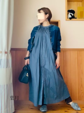 「グレンチェック」｜「アイテム（デニムジャケット）」を使った、葉月さん（レディース・154cm）の秋コーディネート
