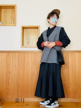 「GU（ジーユー）のアイテム（シャツワンピース）」を使った、葉月さん（レディース・154cm）の冬コーディネート