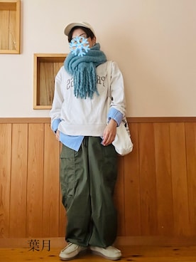 「スーパーワイドカーゴパンツ」｜葉月さん（レディース・154cm）の冬コーディネート