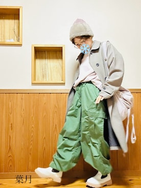 「スーパーワイドカーゴパンツ」｜葉月さん（レディース・154cm）の冬コーディネート