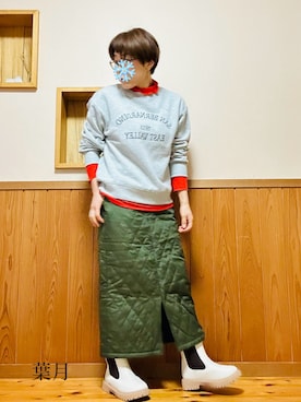 「レイヤードスタイル」｜「しまむら（シマムラ）のアイテム（スウェット）」を使った、葉月さん（レディース・154cm）の冬コーディネート