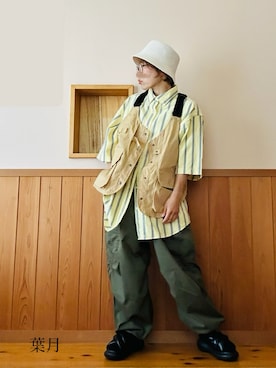 「アイテム（カーゴパンツ）」を使った、葉月さん（レディース・154cm）の夏コーディネート