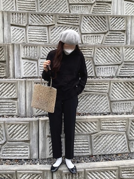 「coen（コーエン）のカラーベレー3（ハンチング/ベレー帽）」を使った、ponoさん（レディース・163cm）の冬コーディネート