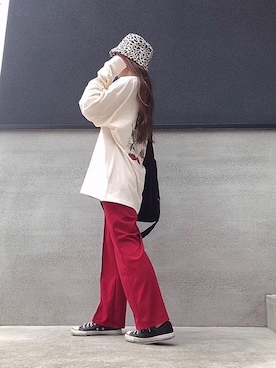 「アイテム（パンツ、レッド系）」を使った、ᴍ ᴀ ʀ ɪ  さん（レディース・157cm）の夏コーディネート