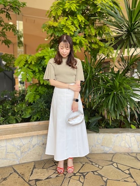 「プリーツニット」｜アメさん（レディース・158cm）の夏コーディネート