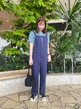 「リバーシブル」｜「アイテム（オールインワン・サロペット）」を使った、アメさん（レディース・158cm）の春コーディネート