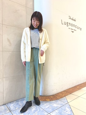 「ニットカーディガン」｜「アイテム（ノーカラージャケット）」を使った、アメさん（レディース・158cm）の冬コーディネート