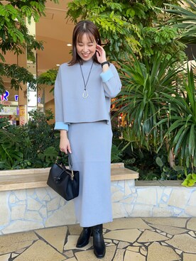 「サックスブルー」｜「アイテム（ブーツ）」を使った、アメさん（レディース・158cm）の秋コーディネート
