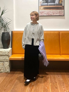 「かぐれ（カグレ）のボーダーワイドカットソー（Tシャツ/カットソー）」を使った、KUMIさん（レディース・158cm）の冬コーディネート