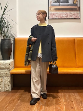 「アイテム（ピーコート）」を使った、KUMIさん（レディース・158cm）の冬コーディネート