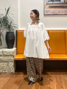 「アイテム（チュニック）」を使った、KUMIさん（レディース・158cm）の夏コーディネート