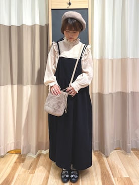 「アイテム（ジャンパースカート、オレンジ系）」を使った、ゆきほさん（レディース・156cm）の秋コーディネート