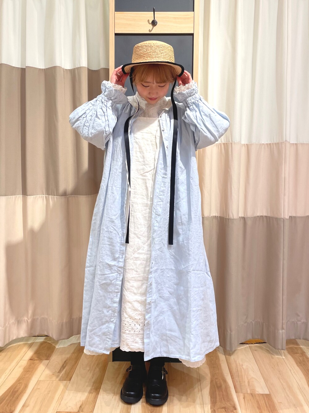 「春、シンプルコーデ、低身長、ootd、低身長女子、淡色コーデ、ワンピース、春コーデ、サマンサ モスモス(Samansa Mos2)、春服、ホワイトコーデ、ガーリー、お洒落さんとつながりたい、ナチュラル、いいね、save、フォローお願いします🤑」｜「Samansa Mos2のアイテム（ハット、ブラック系）」を使った、ゆきほさん（レディース・156cm）の冬コーディネートの1枚目の写真