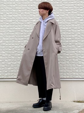 「春カラー」｜「アイテム（トレンチコート）」を使った、ゆーすけさん（メンズ・166cm）の冬コーディネート