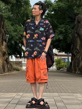 「柄シャツ」｜ゆーすけさん（メンズ・166cm）の夏コーディネート