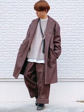 「ブラウンパンツ」｜「アイテム（チェスターコート）」を使った、ゆーすけさん（メンズ・166cm）の秋コーディネート